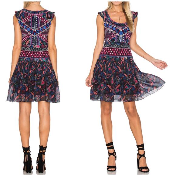 Saloni | Elodie-C A-Line Dress in Garnet Bandhani Placement Blue Red | Sz 8 - Picture 1 of 11